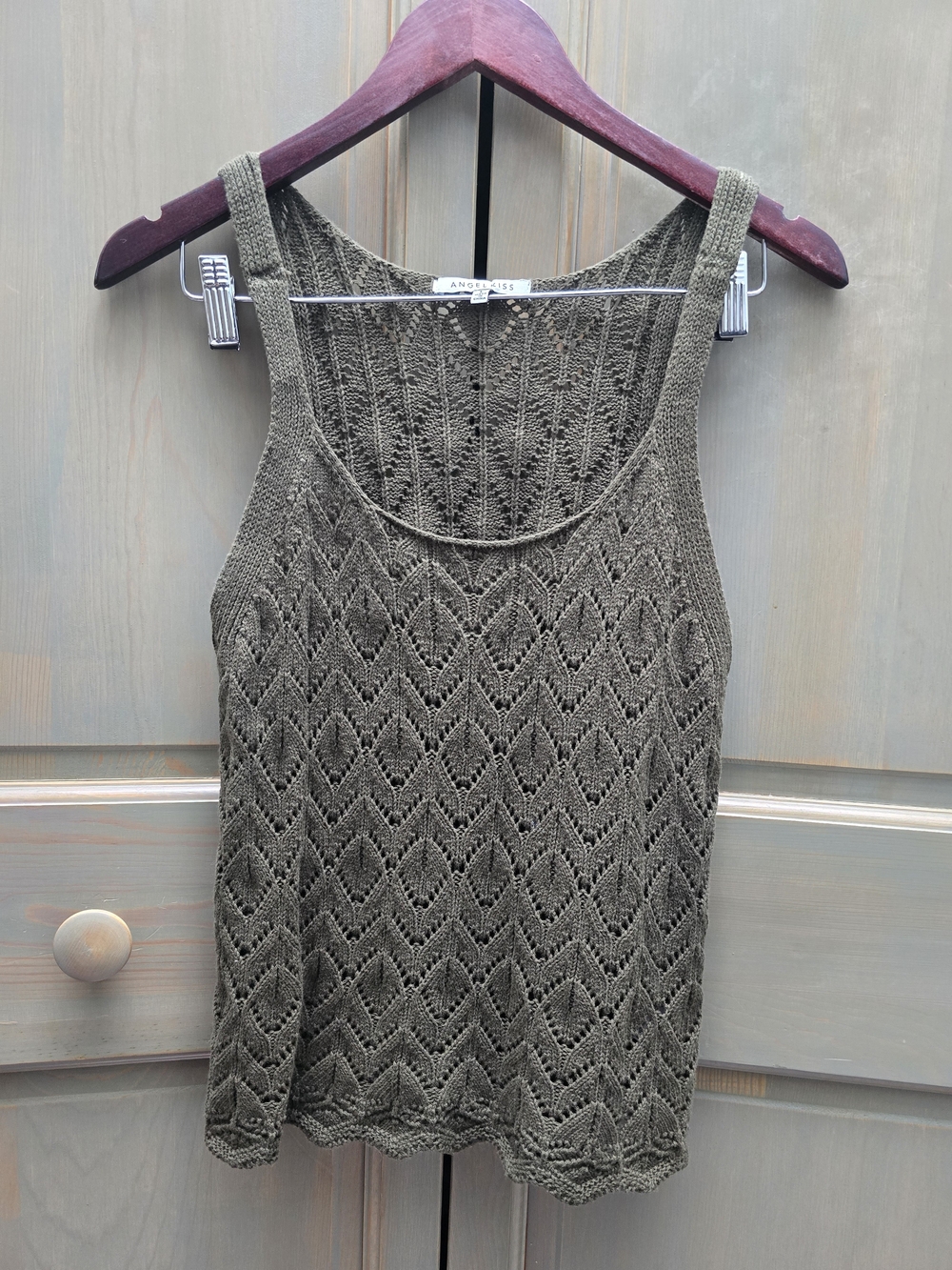 Angel Kiss Olive Green Crochet Knit Tank Top